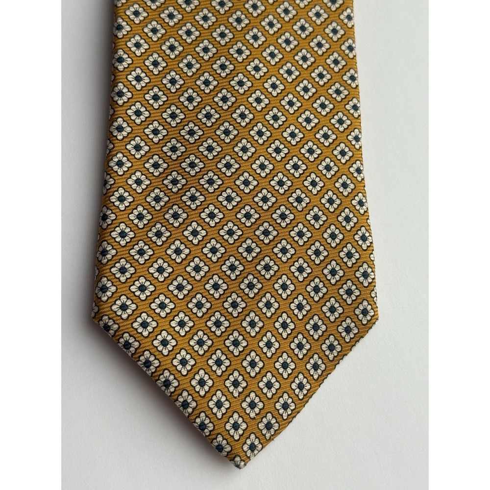 BROOKS BROTHERs Makers Men's 100% Silk Neck Tie Yellow Blue Cream Floral‎ USA